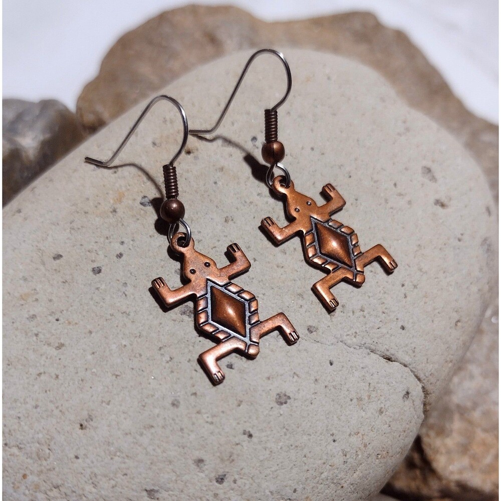Vintage Wheeler Copper Turtle Southwestern Earrings - Picture 3 of 5